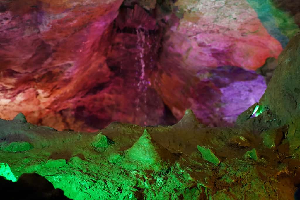 Limestone cave showing stalagmites.