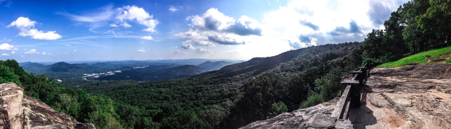 panoramic shot on top of black rock mountain in Clayton Georgia.