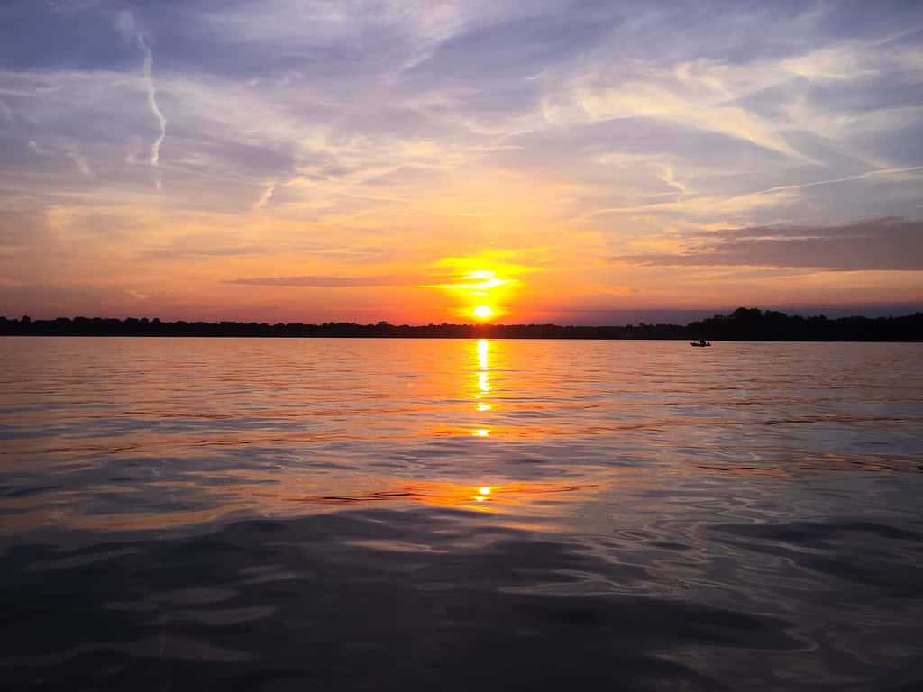 Sunset  view of Rathbun Lake, the best lake for fishing in Iowa.