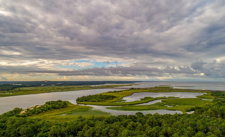 Aerial view of Five Rivers Delta in Mobile Bay, Alabama
