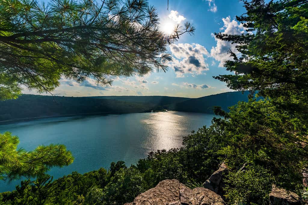 A view of Devil's Lake at Devil's Lake state park on a hike up one of the trails in Baraboo, Wisconsin, USA.