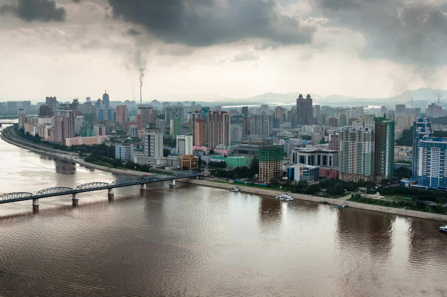Cityscape of modern Pyongyang from Juche Tower - capital of North Korea