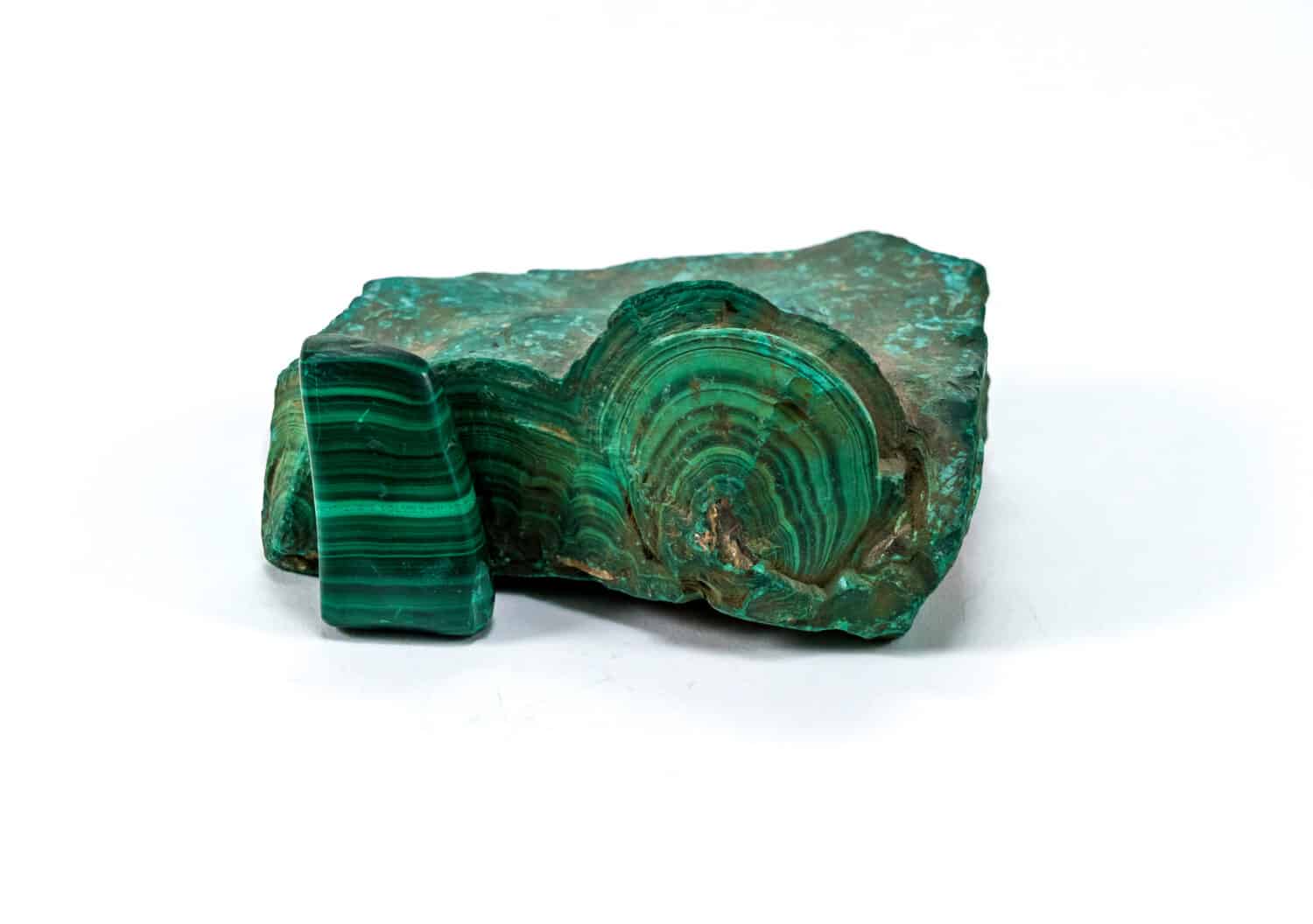 Green malachite mineral raw and polished isolated on white background