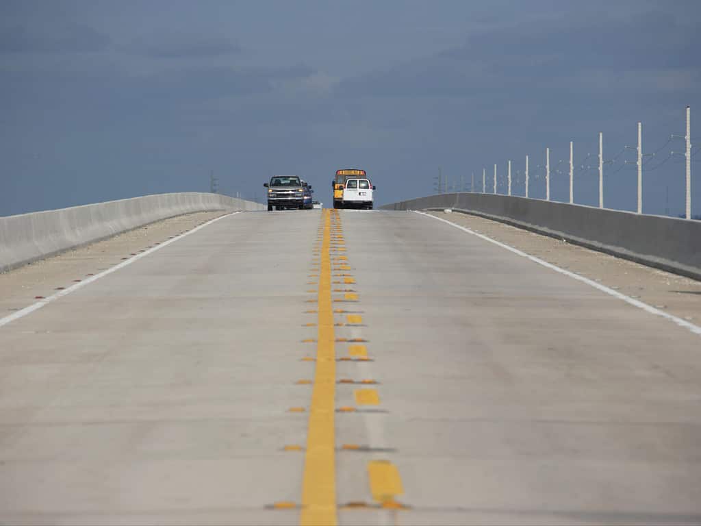 Cars driving on Seven Mile Bridge, Florida, United States