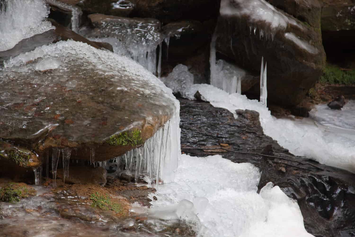 Waterfall outdoors with Ice in nature