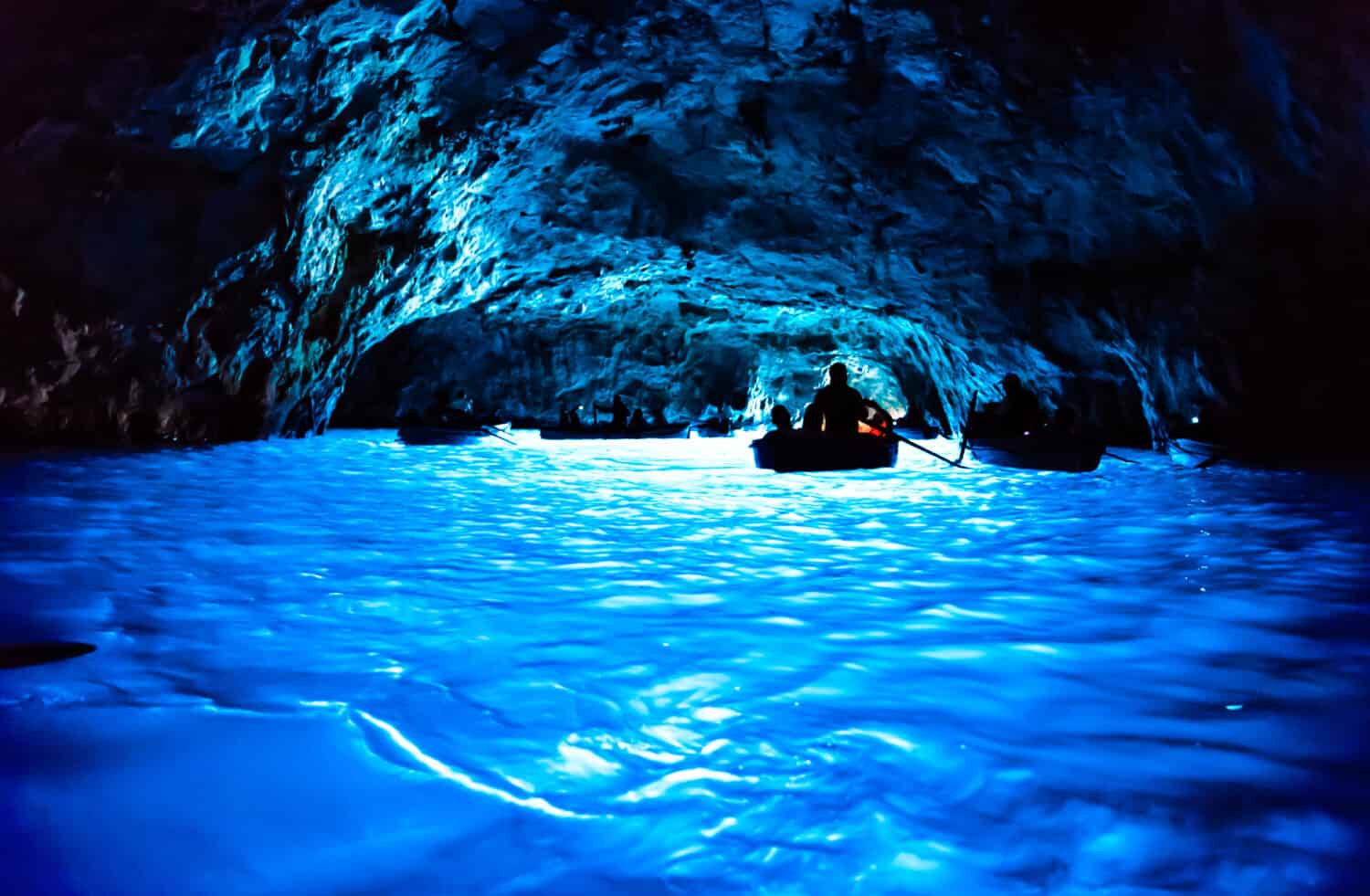 Dark inside of the Grotta Azzurra in Capri Island, Italy, for background