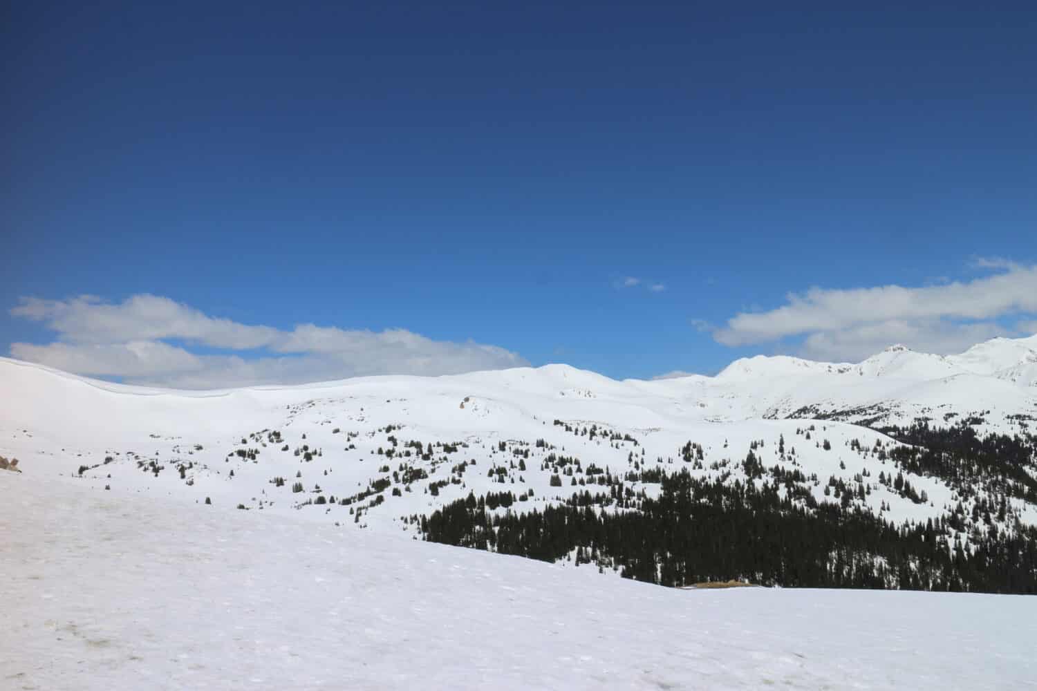 Beautiful landscape of snowy mountain and blue sky at loveland pass, Colorado, USA