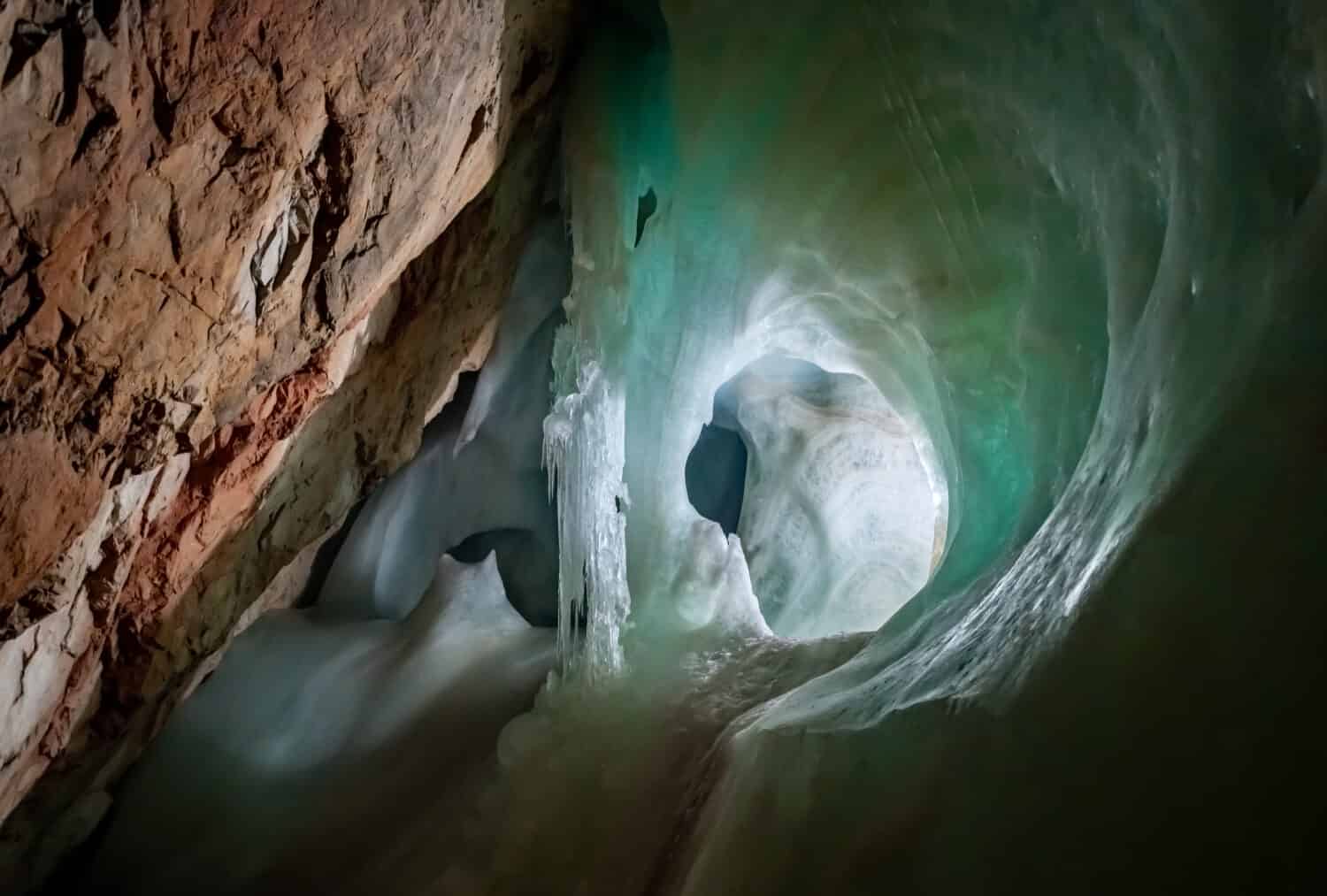 An up close photo of the Eisriesenwelt Ice Cave, Austria