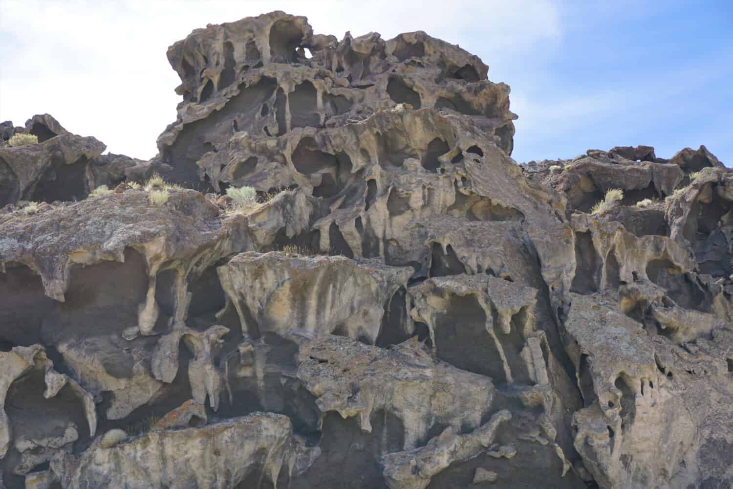 Close up view of a section of the volcanic cliff known as the Lace Curtain, Pahvant Butte in the Black Rock Desert, near Delta, Utah USA.