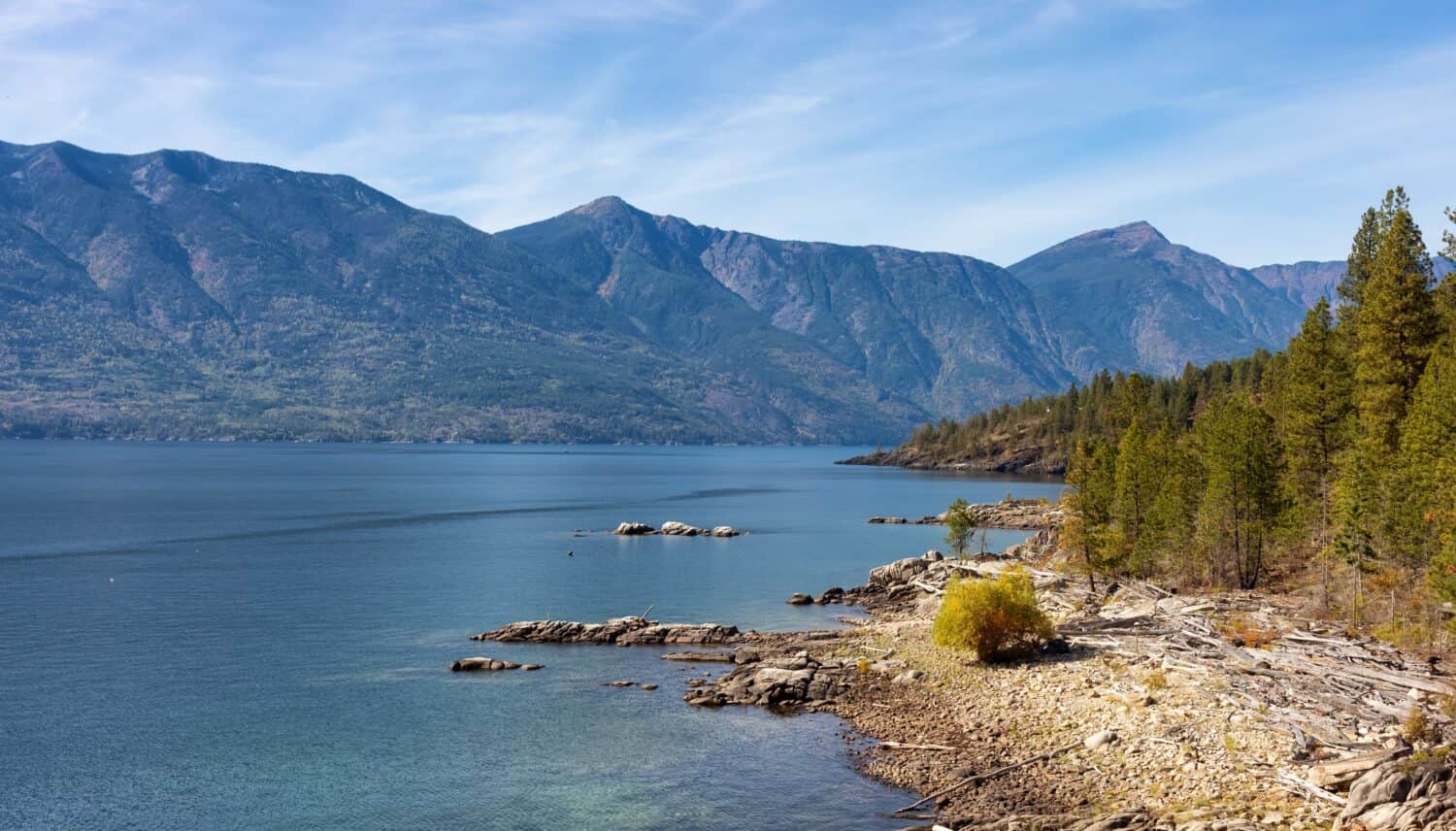 Scenic View of Kootenay Lake. Sunny Fall Season Day. Near Nelson, British Columbia, Canada.