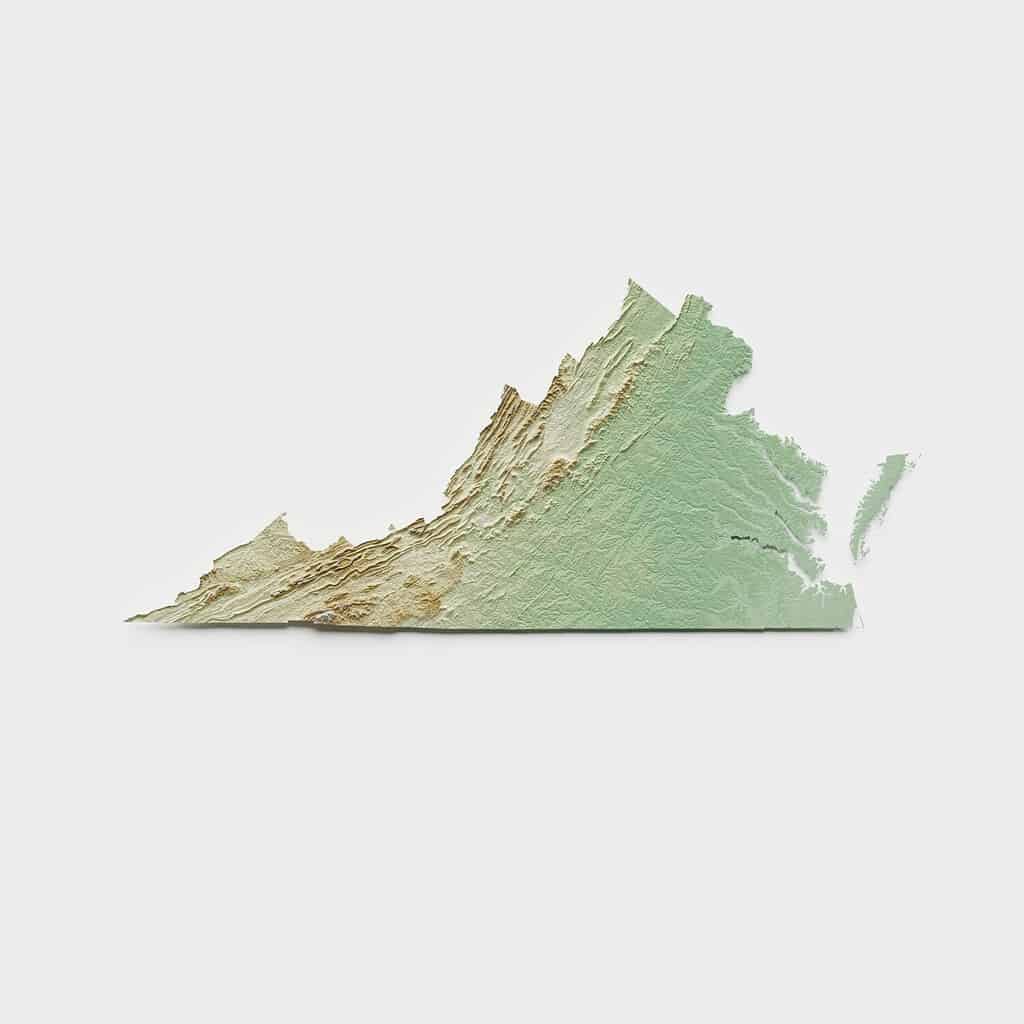 Virginia Topographic Relief Map - 3D Render