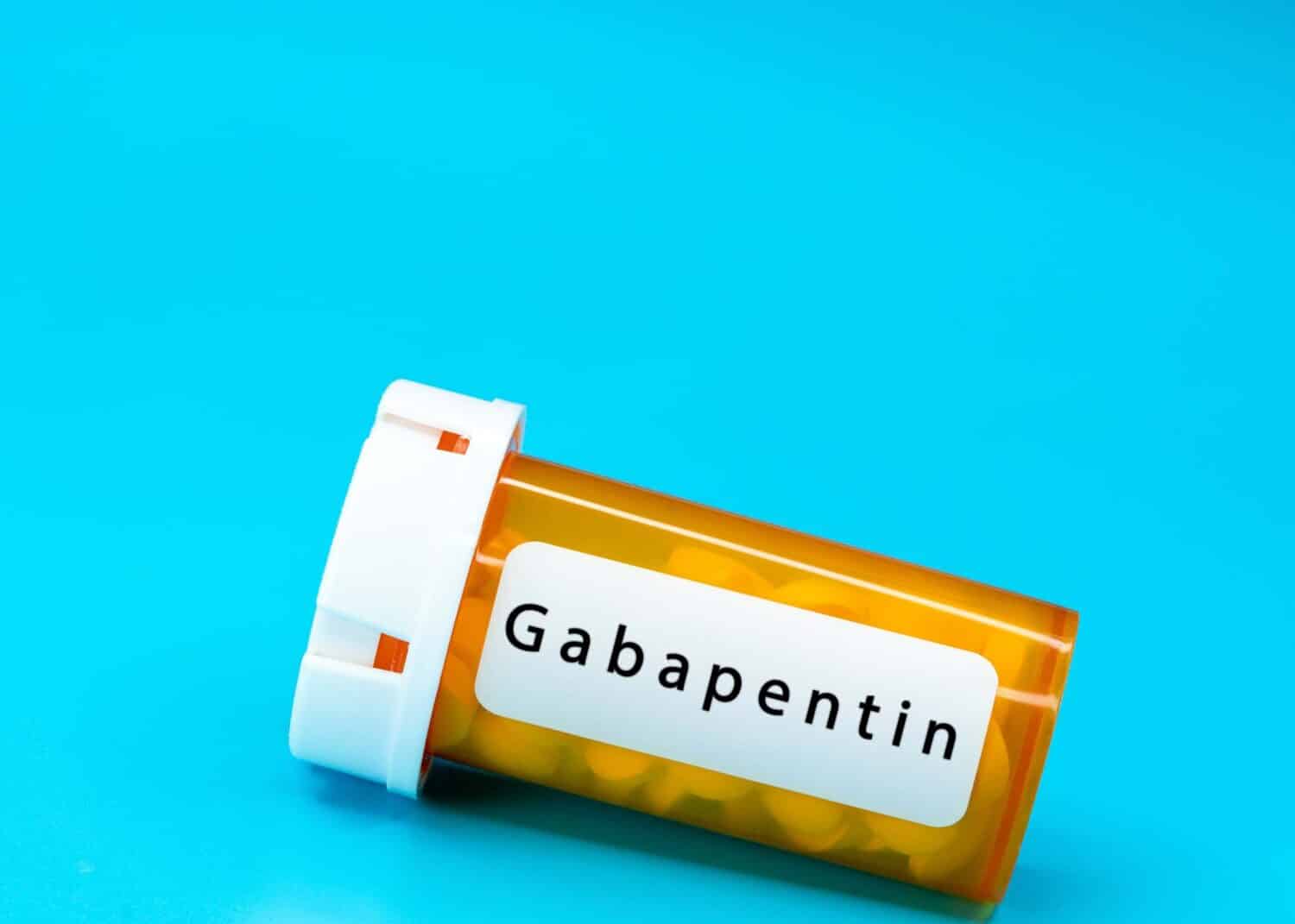 Gabapentin Medical vial with pills. Medical pills in orange Plastic Prescription. most popular medicine