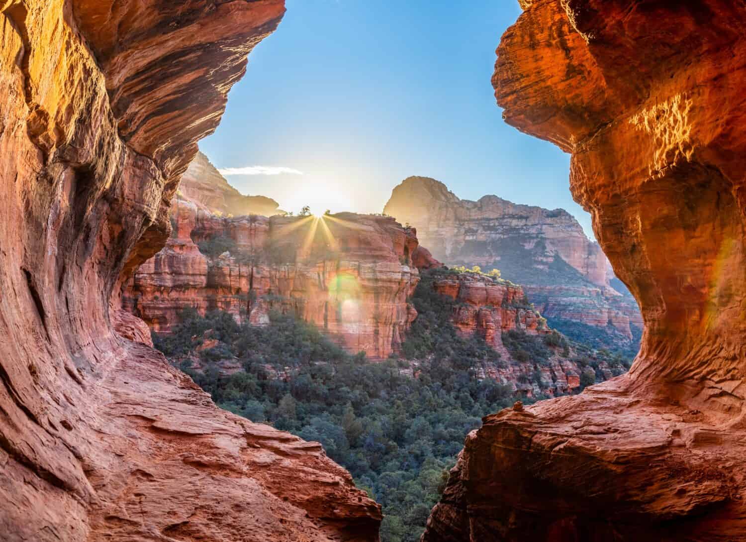A view from the secret subway cave in boyton canyon in Sedona. This may one once been a secret location but it is now one of the premier hiking destinations in Sedona.