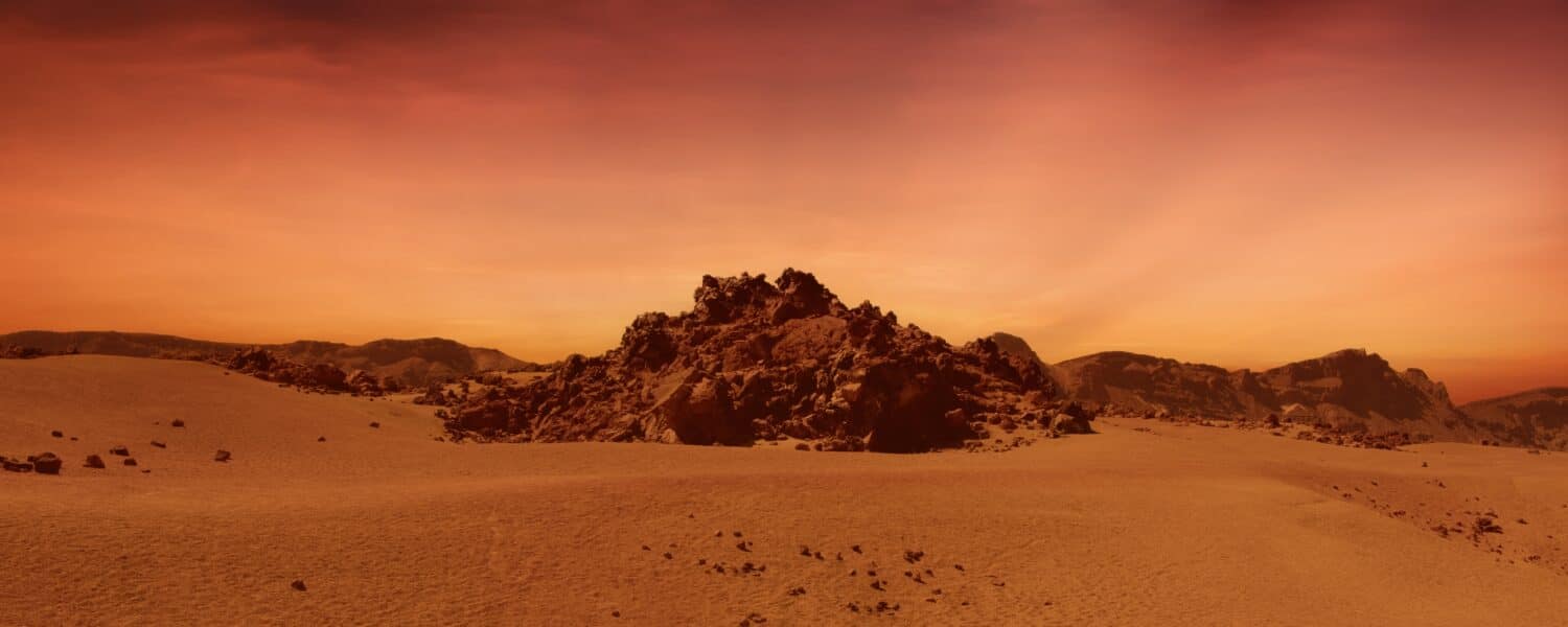 A Central Martian Mountain of the desert landscape of the planet Mars. Image of a Landscape similar to Mars