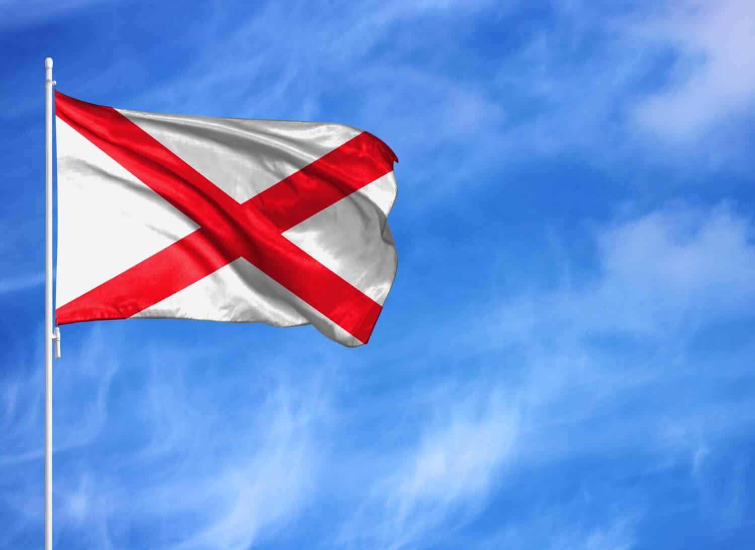 National flag of State of Alabama on a flagpole