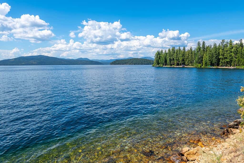 The blue waters of Priest Lake in the North Idaho panhandle, in Priest Lake, Idaho