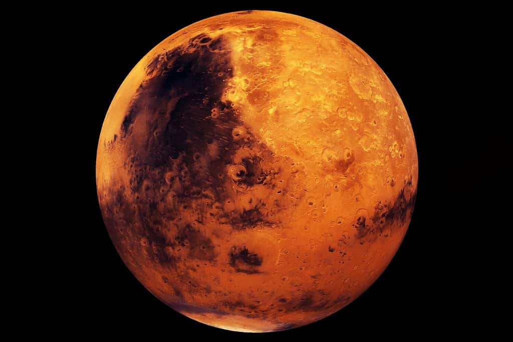 Planet Mars on a dark background. Elements of this image furnished by NASA. High quality photo