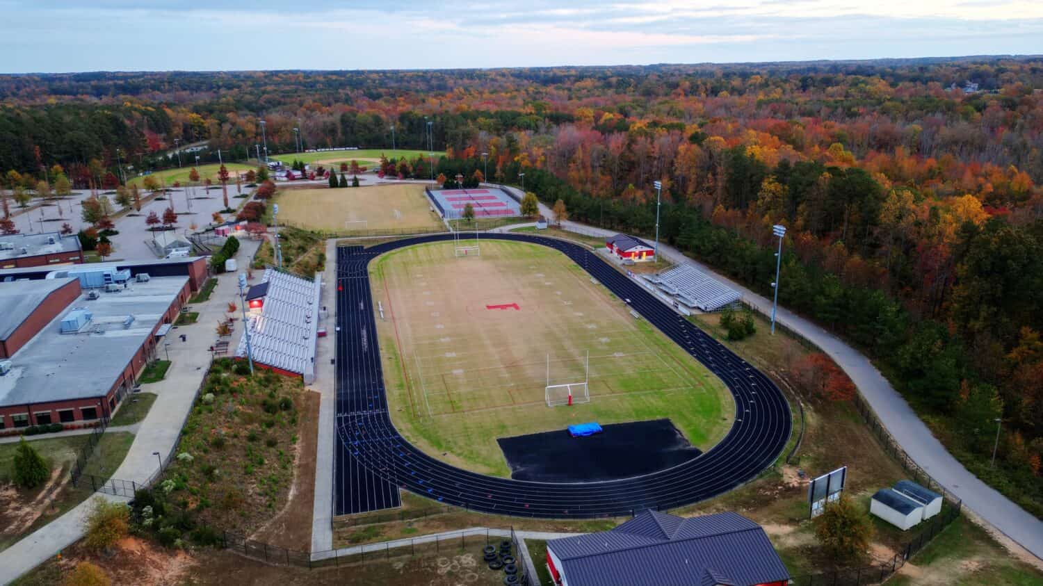 Photo of the outdoor track and football field at Franklinton High School in North Carolina. 