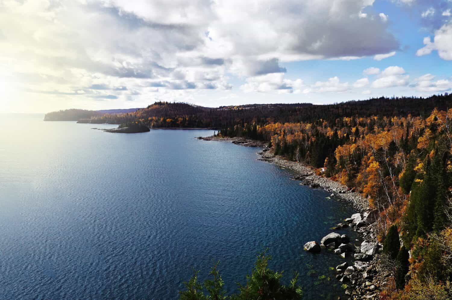 Fall foliage along the North Shore of Lake Superior in Northern Minnesota                               