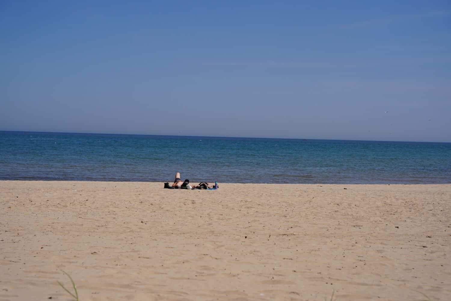 Beach shoreline to lake Michigan in Sheboygan, Wisconsin 