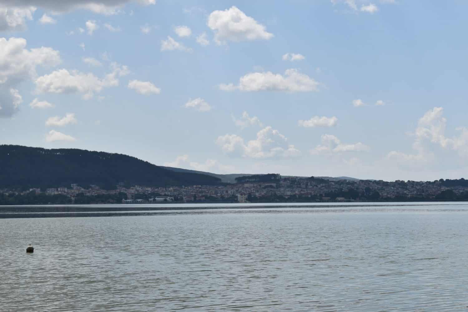 Scenic view of Ioannina island from the mainland. 