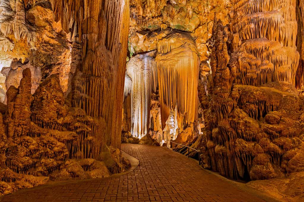 Cave stalactites, stalagmites, and other formations at Luray Caverns, Virginia.