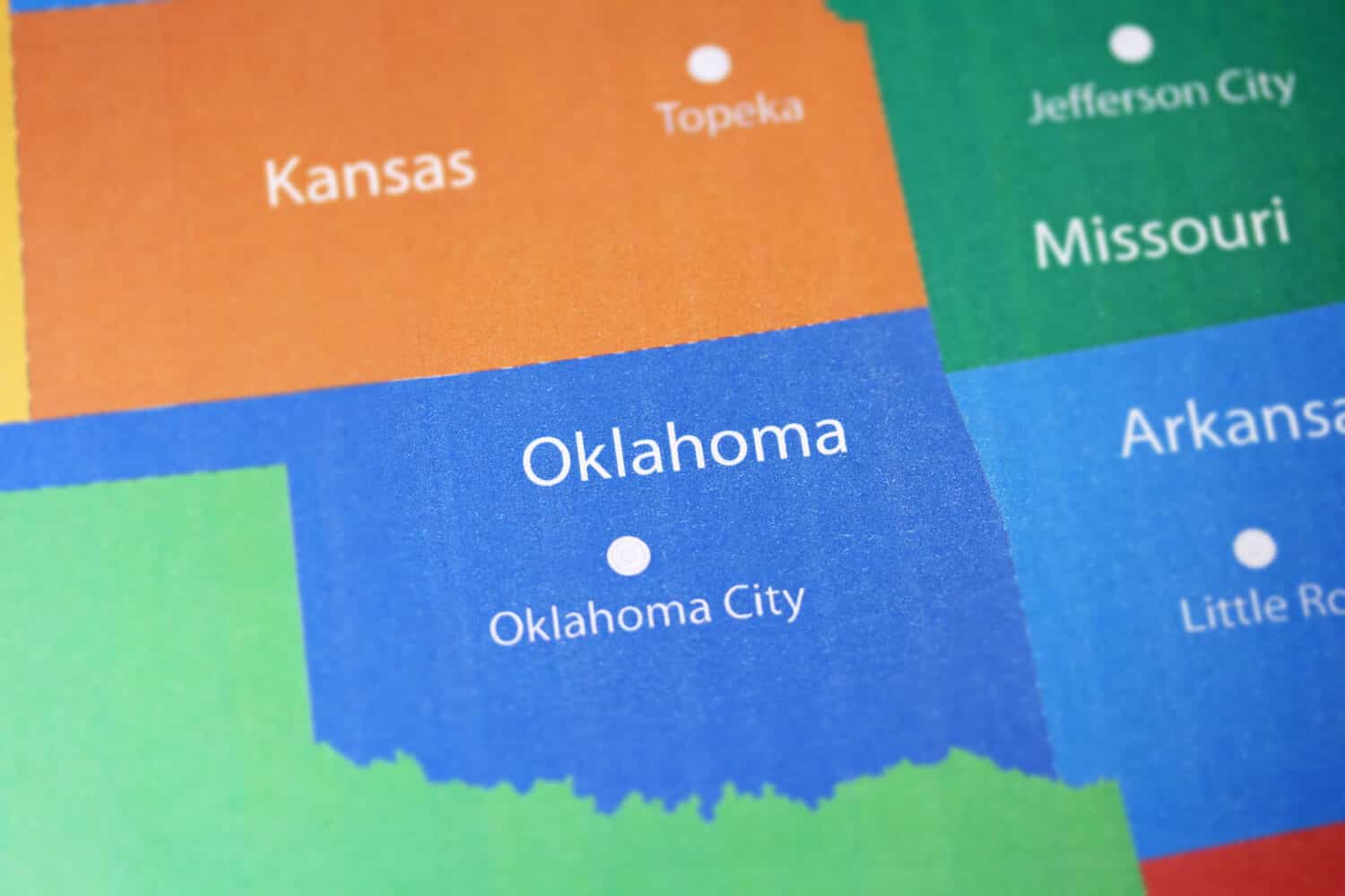 Oklahoma map close up