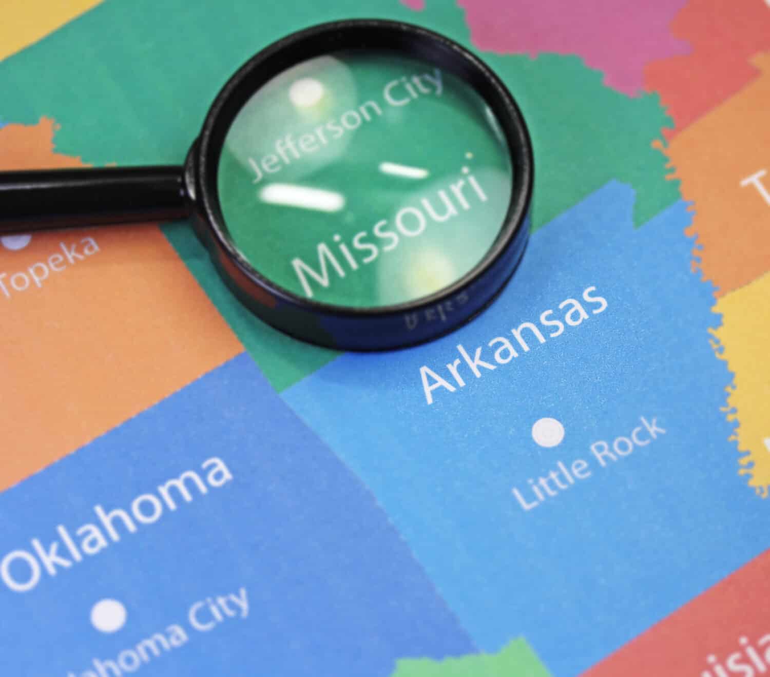 Missouri map close up with magnifier