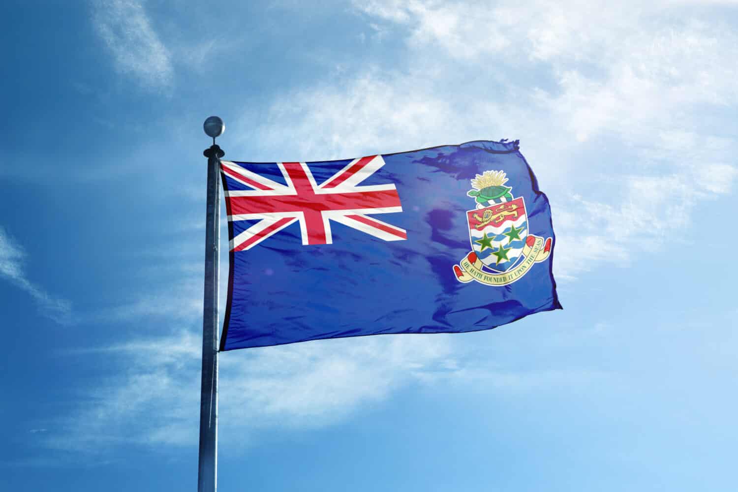 Flag of the Cayman Islands on the mast