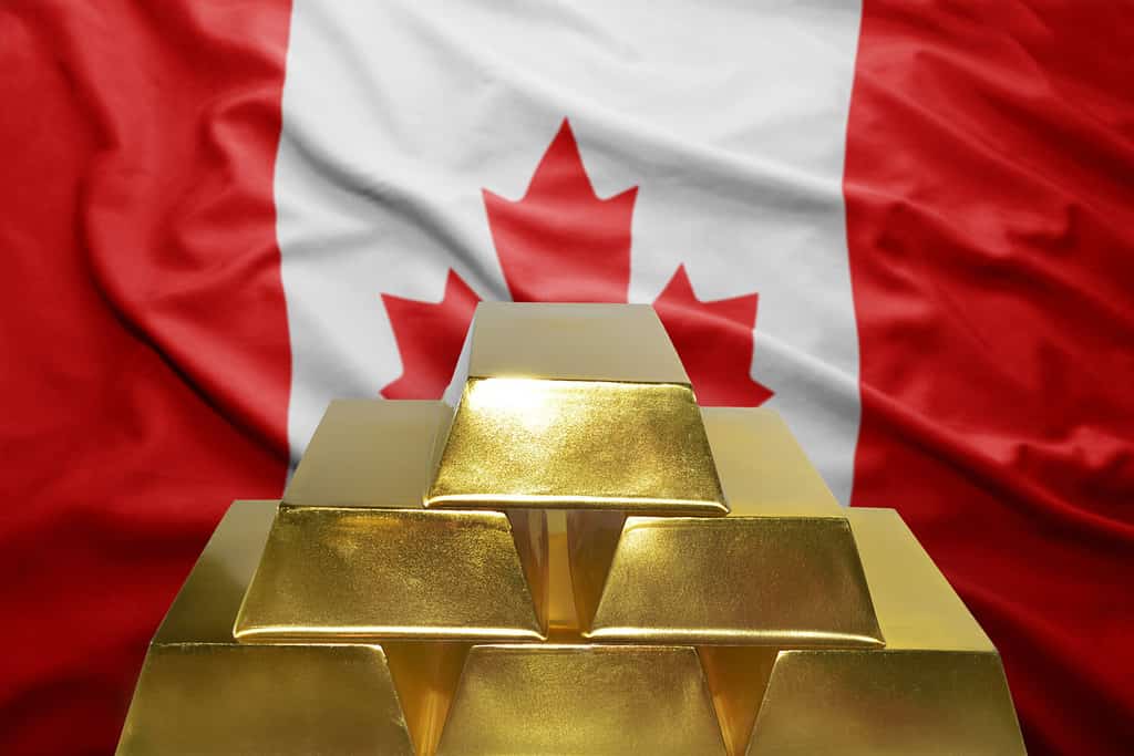 shining golden bullions on the canadian flag background