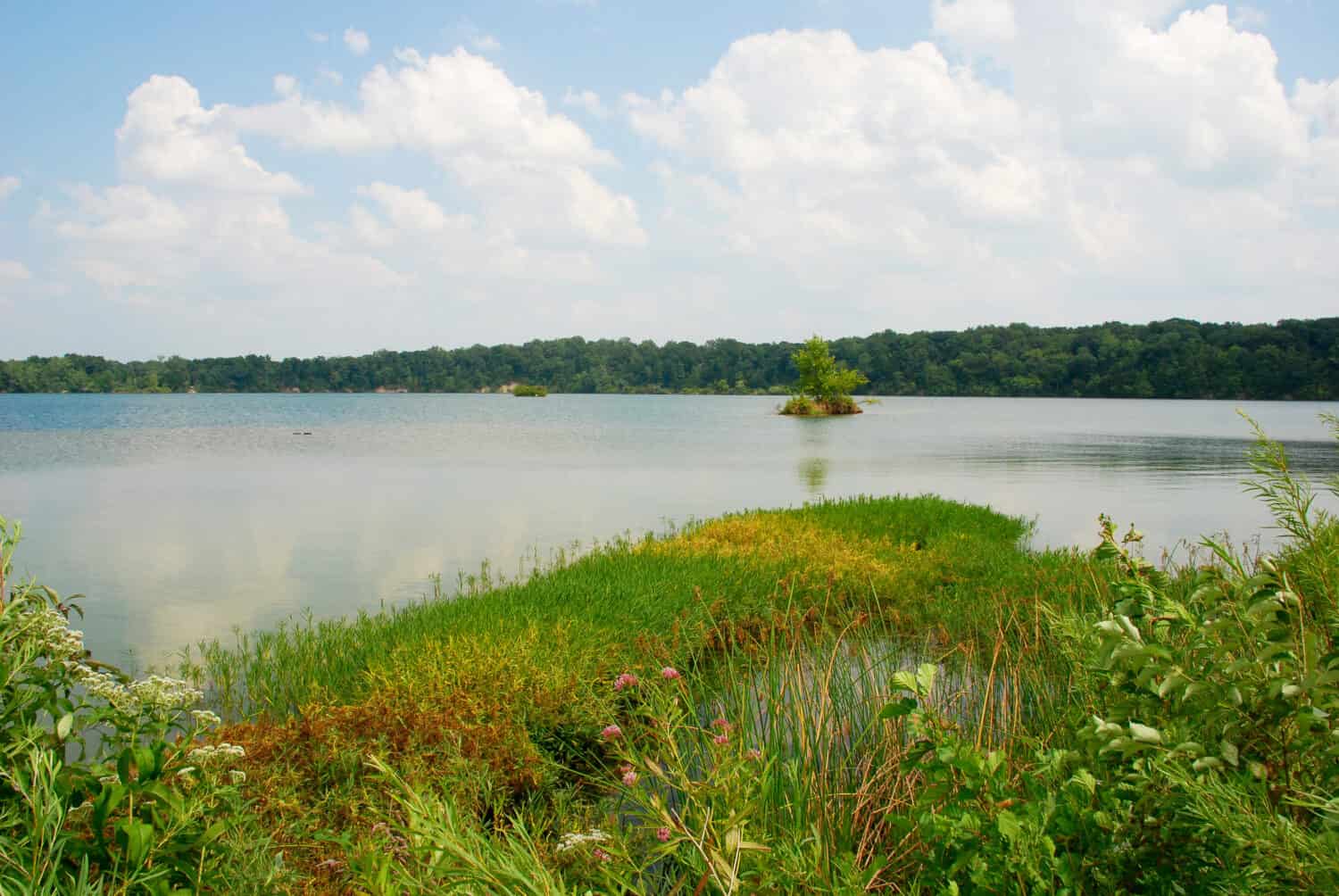 Beautiful view of the reservoir in Eagle Creek Park, Indiana, USA