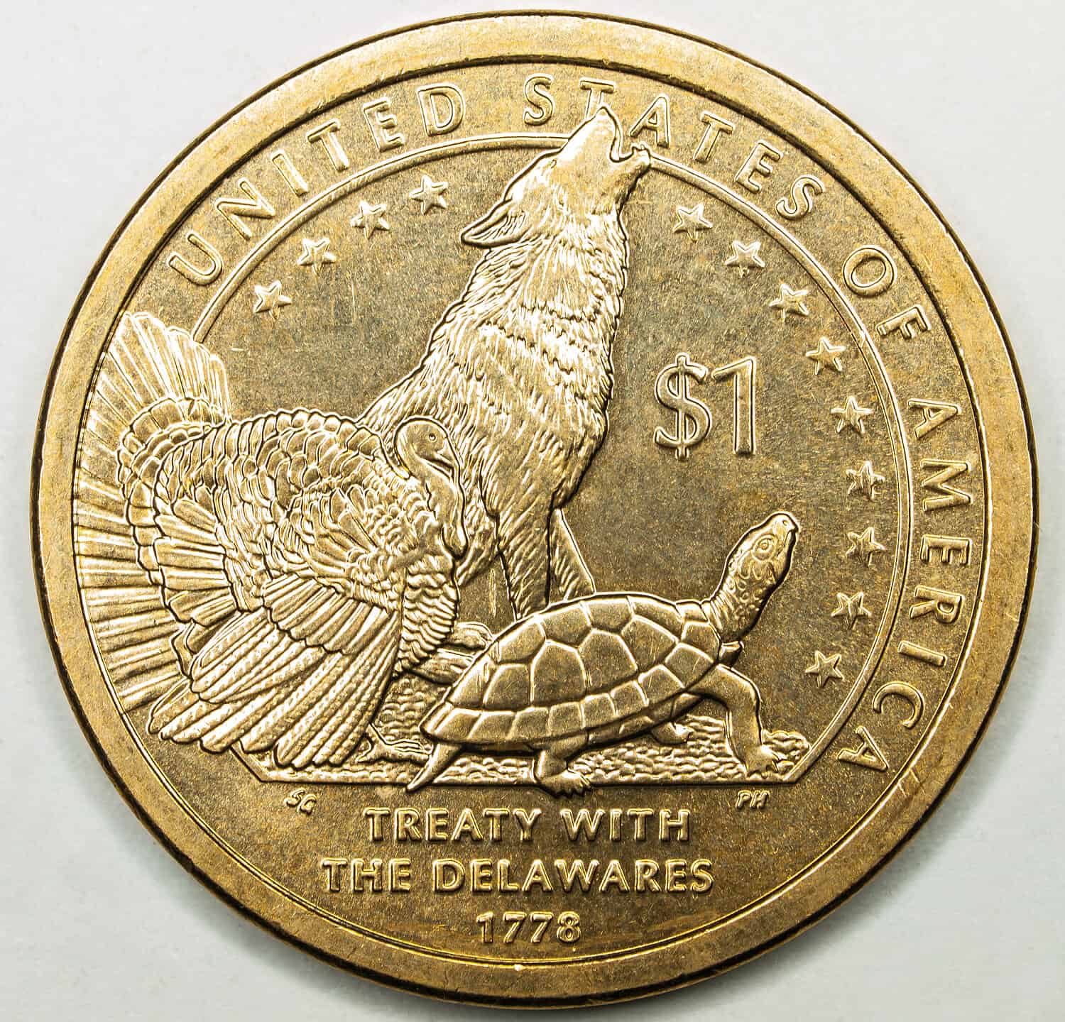 US Gold Dollar Coin Featuring Treaty withe the Delawares
