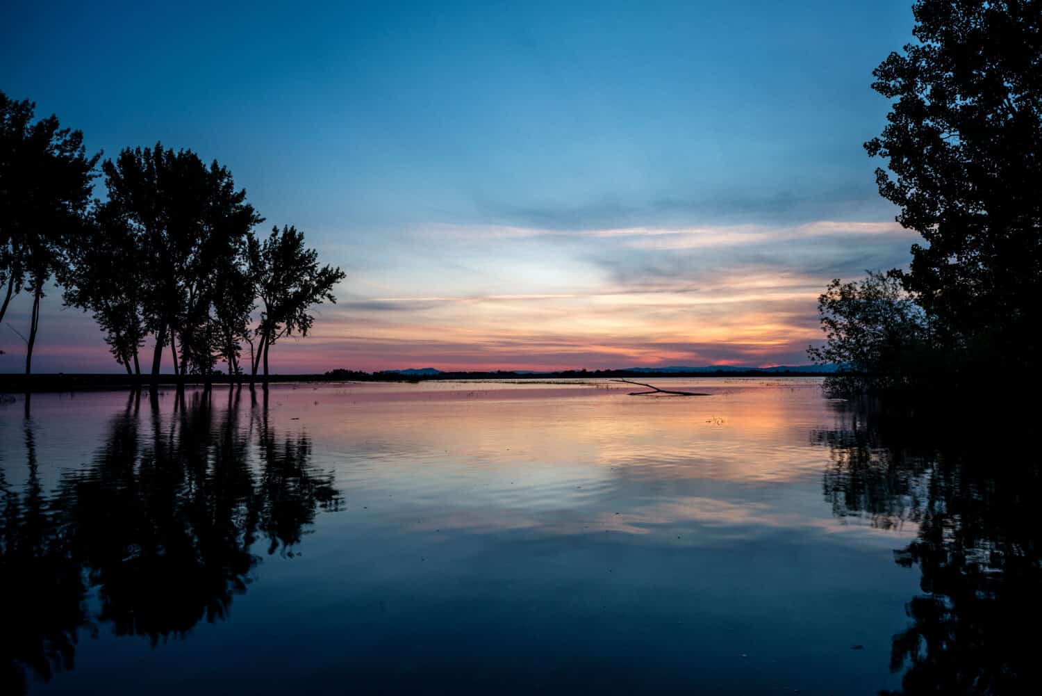 Lake Lowell Idaho sunrise reflection and trees