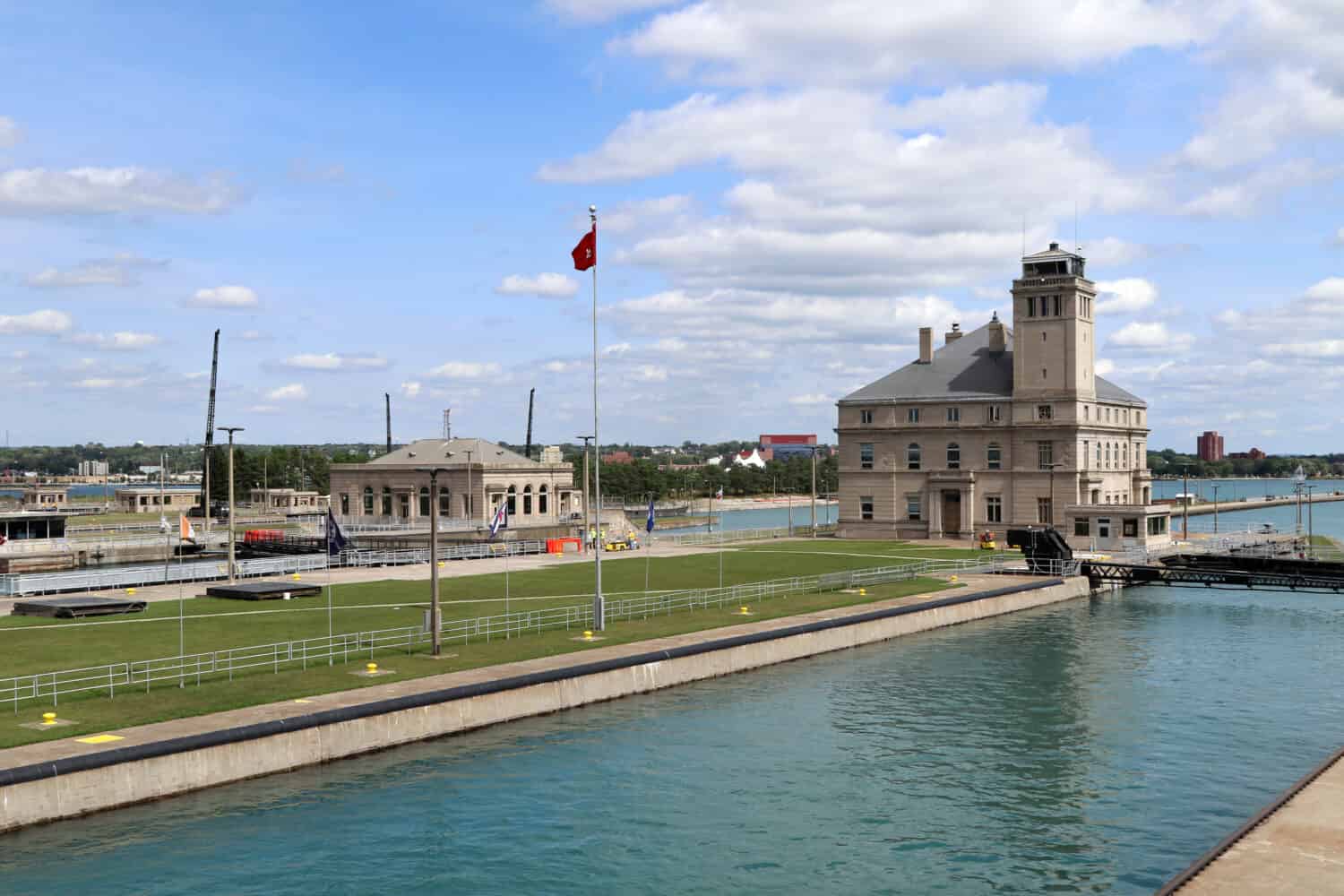 The Soo Locks, at Sault Ste Marie, Michigan is an important waterway near the Canadian border, allowing large ocean going vessels access to Lake Superior.