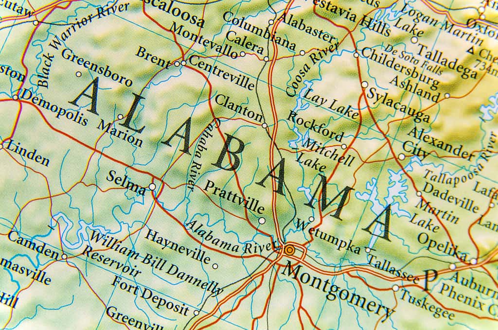 Geographic map of Alabama close