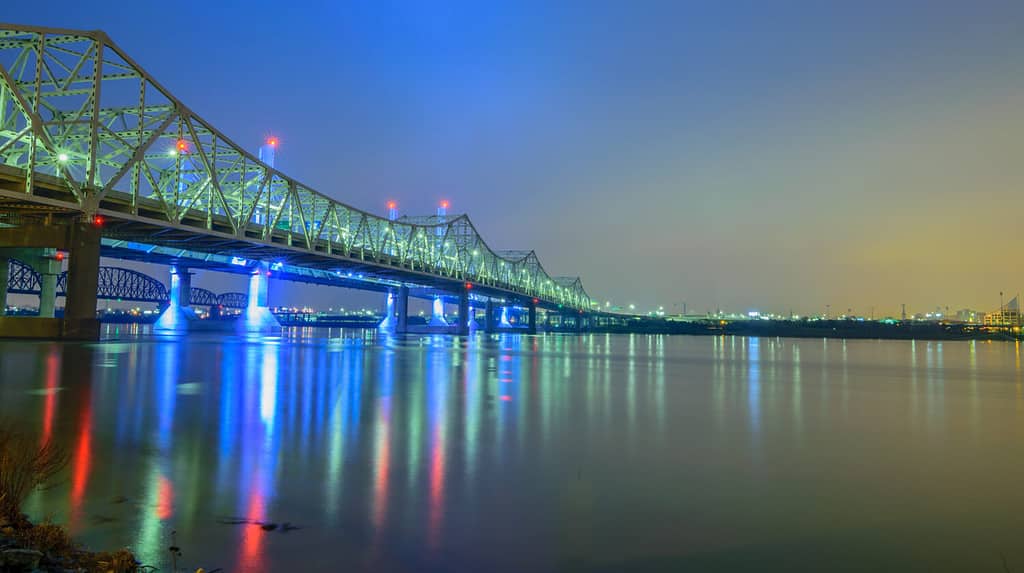 Three bridges over the Ohio River between Jeffersonville IN and Louisville KY.