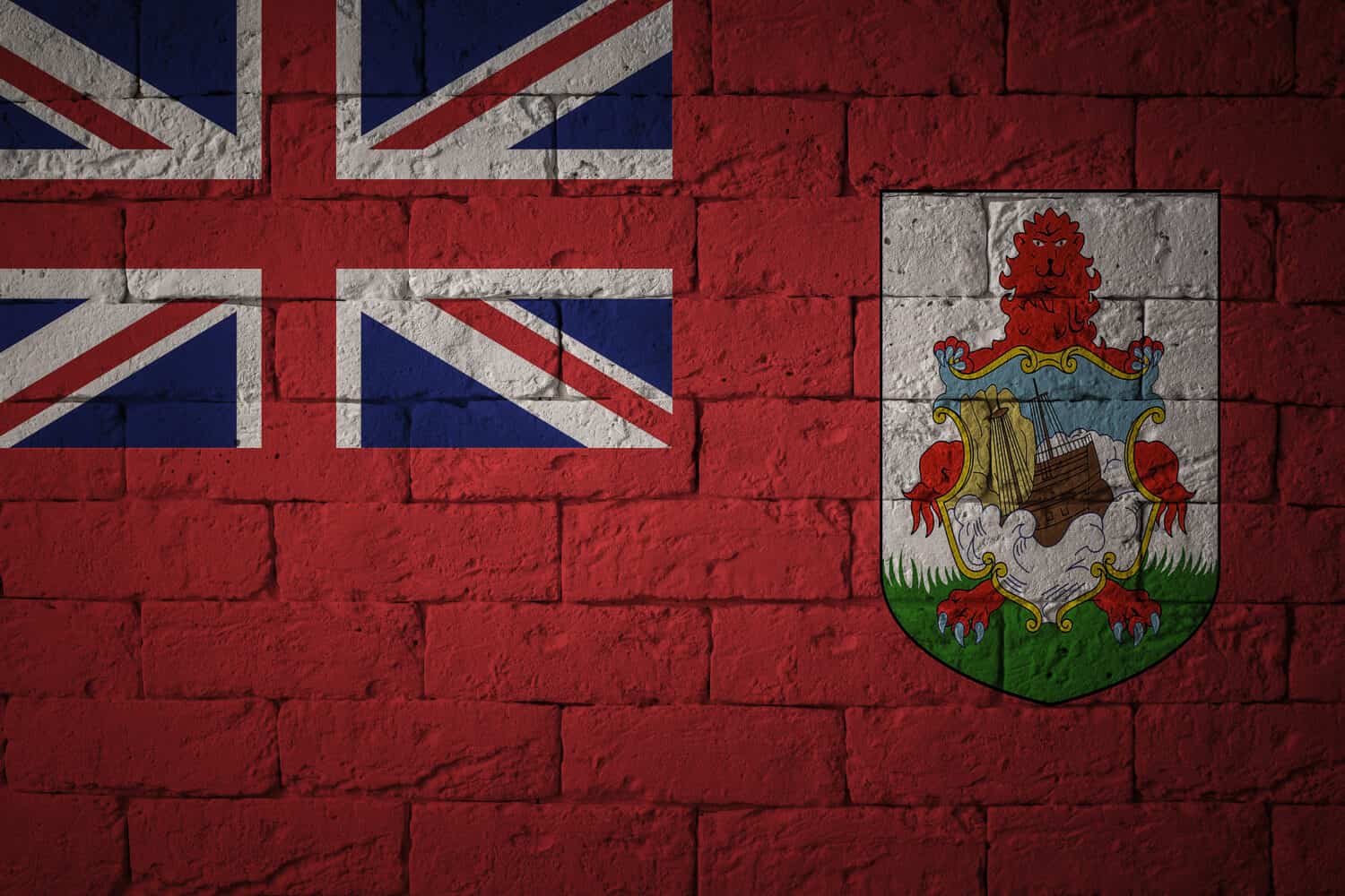 Flag with original proportions. Closeup of grunge flag of Bermuda.
