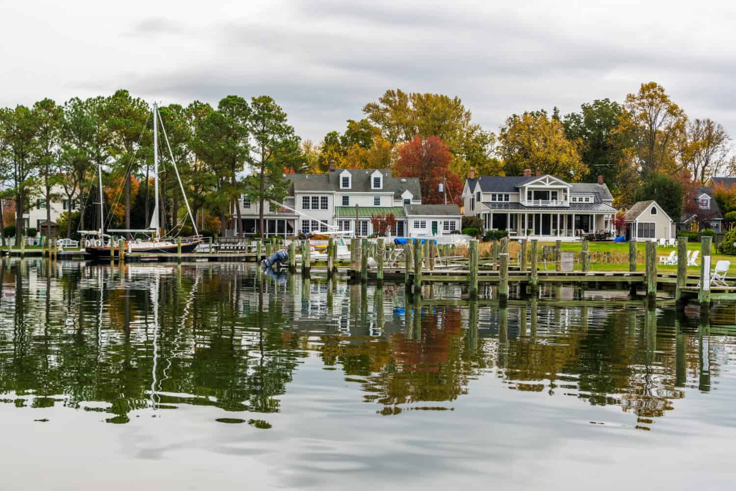 Autumn Color the Chesapeake Bay Shore and Harbor in St Michaels Maryland
