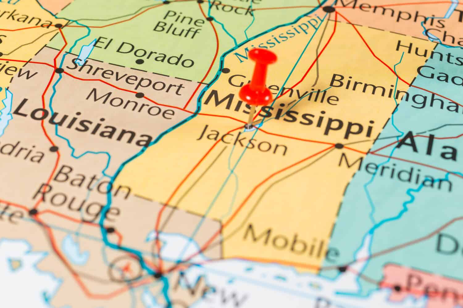 Mississippi on the map of United States
