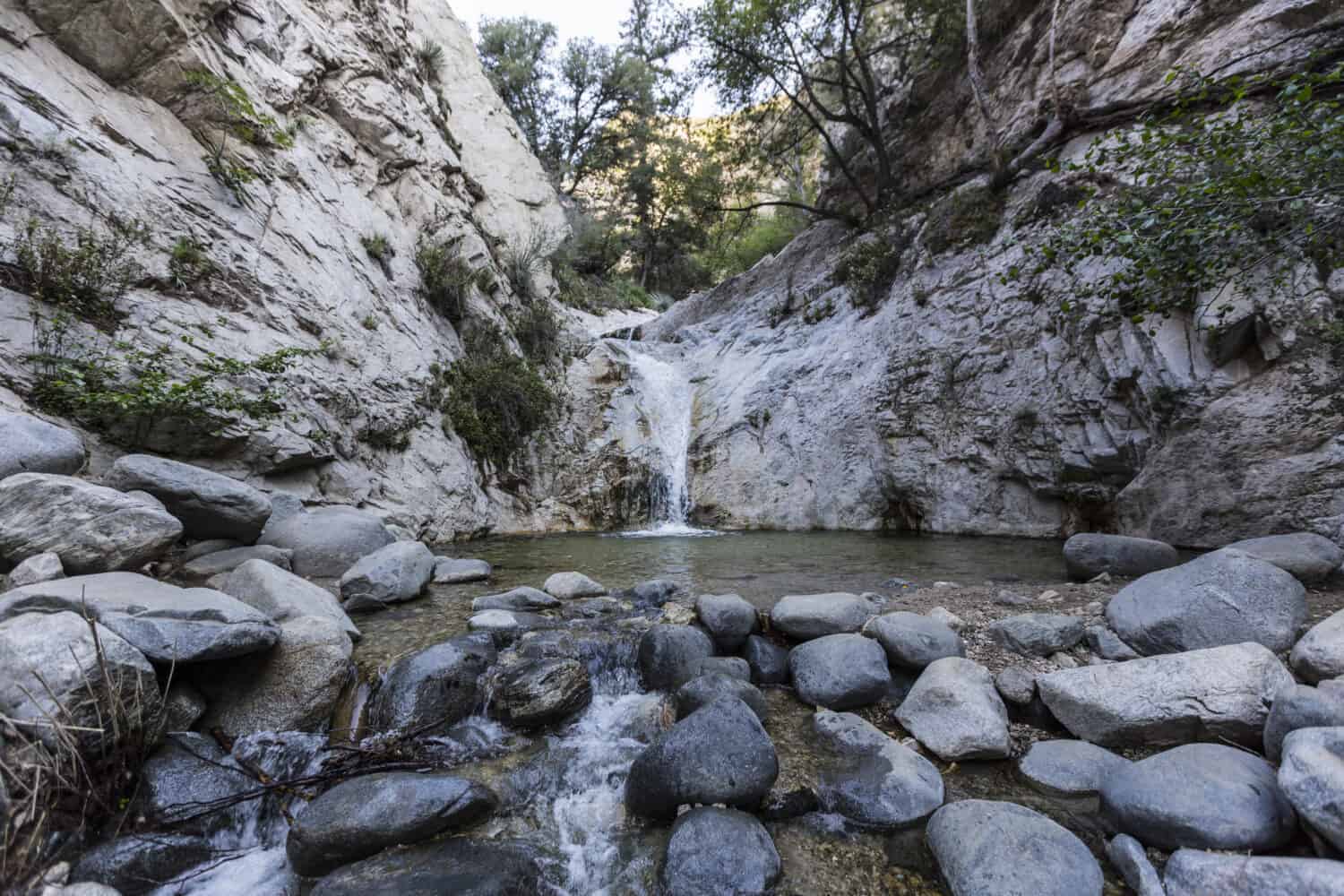 Switzer Falls in the San Gabriel Mountains of the Angeles National Forest near Los Angeles California.