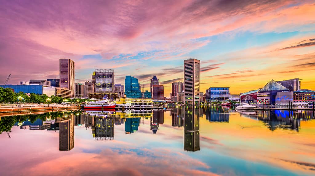 Baltimore, Maryland, USA skyline on the Inner Harbor.