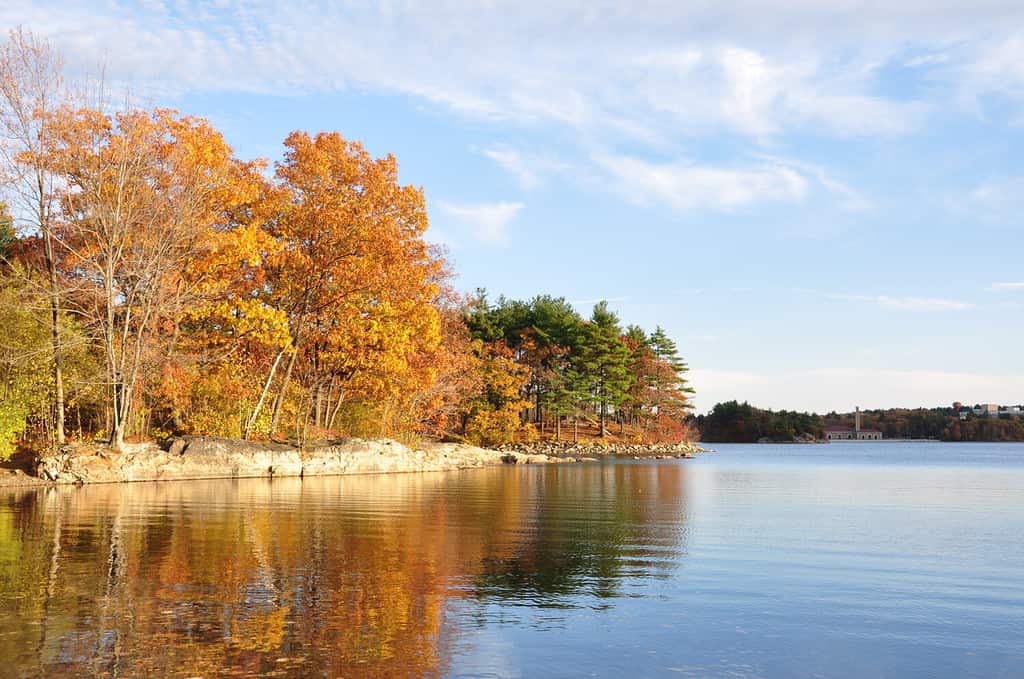 Fall colors at Spot Pond in Massachusetts