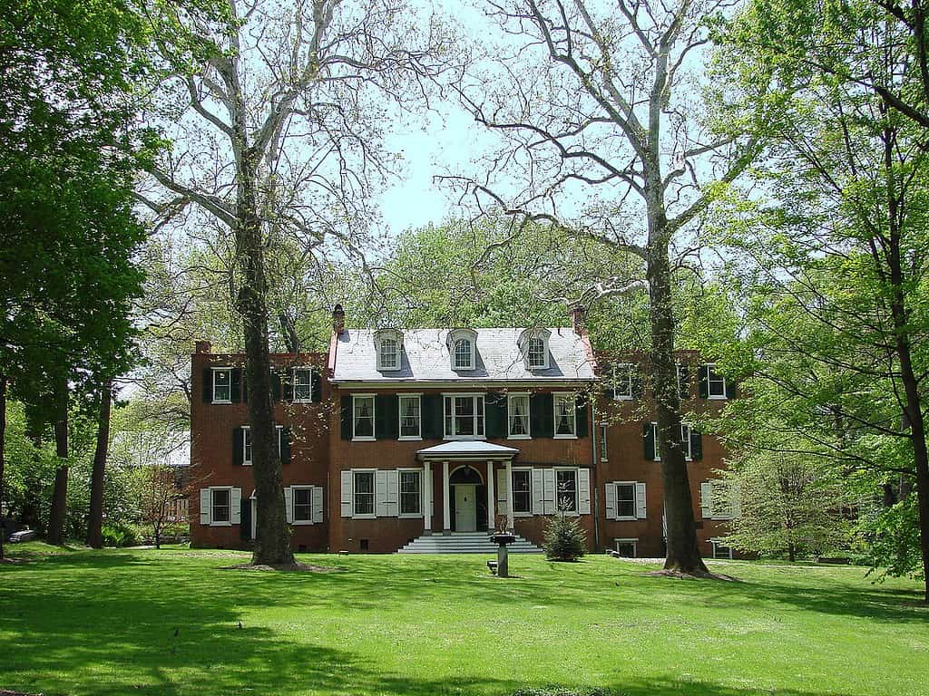 Wheatland, the former home of President James Buchanan, from the front yard, outside of Lancaster, Pennsylvania.