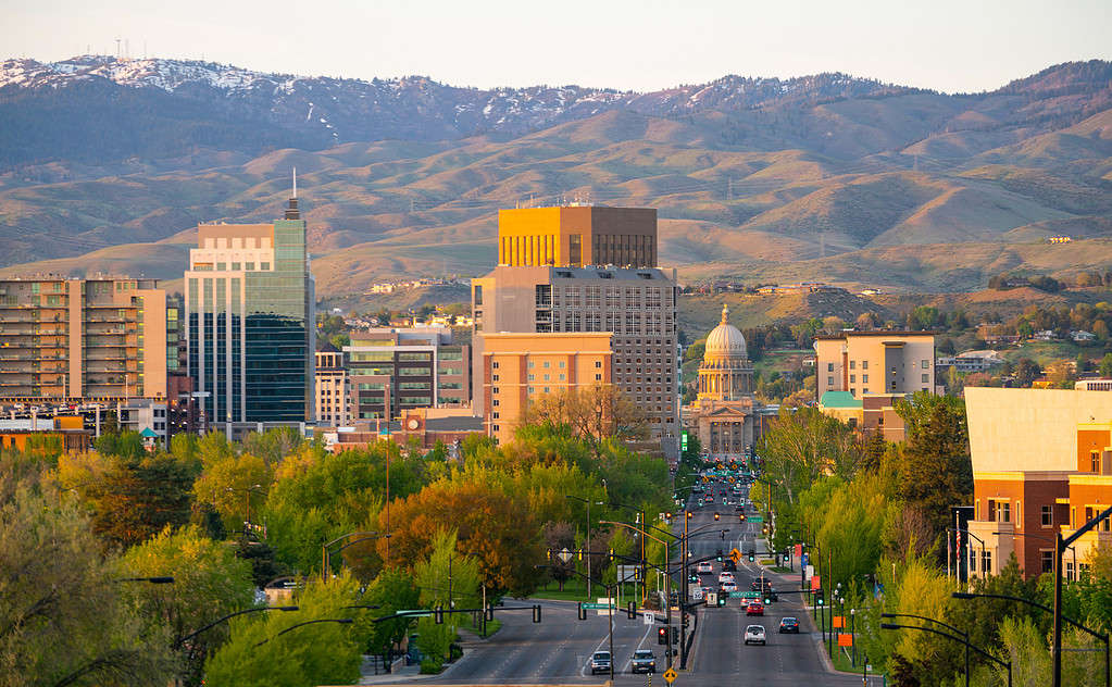 Capital Building Peaks Out Between Structures in Boise