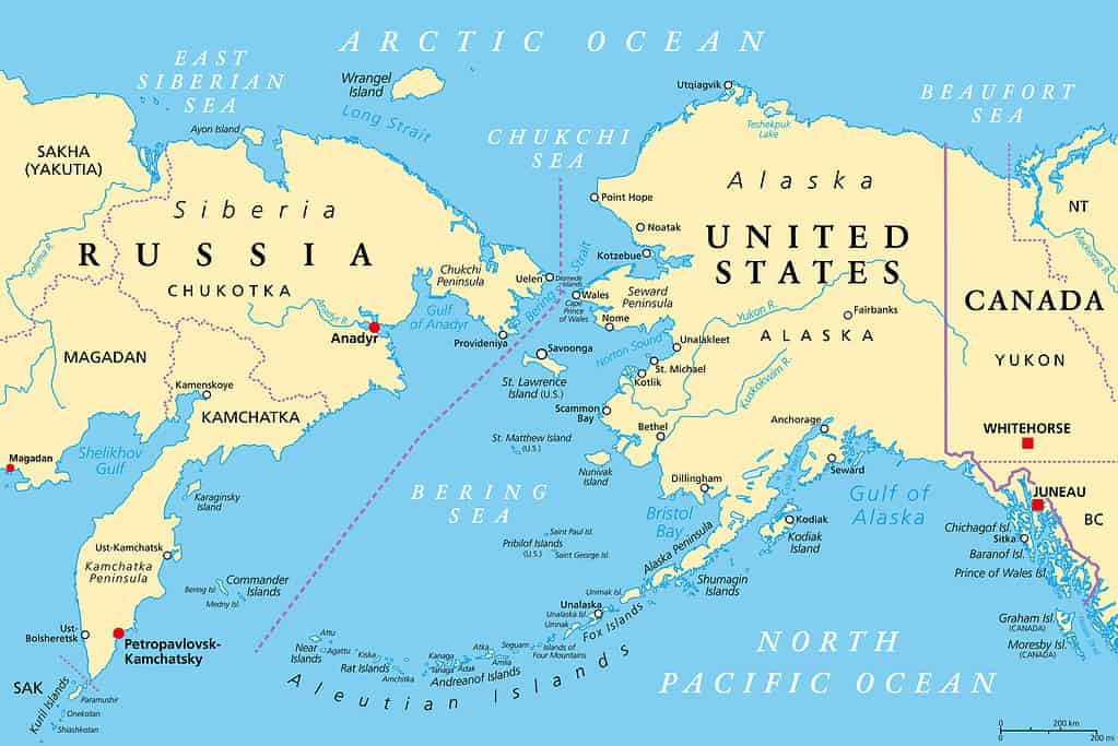 Maritime boundary between Russia and United States, political map