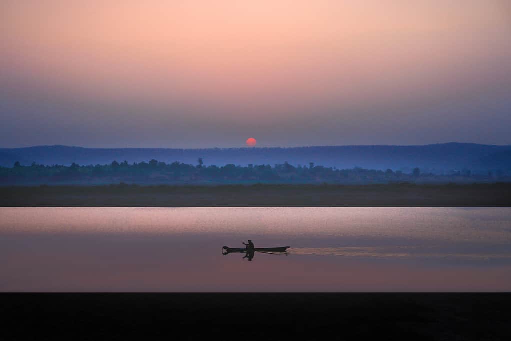 Sunset at River Narmada in India