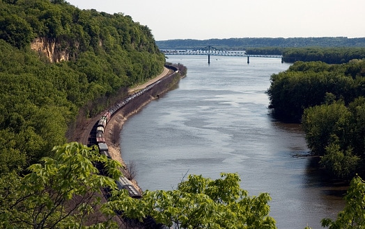 Mississippi River and Train from Illinois