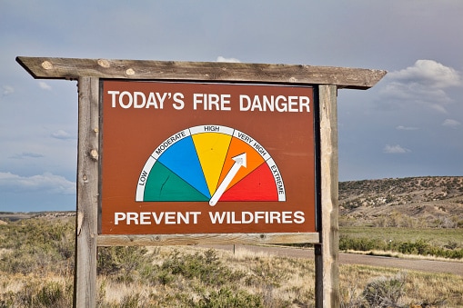 high fire danger roadside sign in Colorado