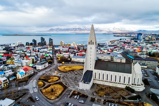 Aerial view Reykjavik Iceland.