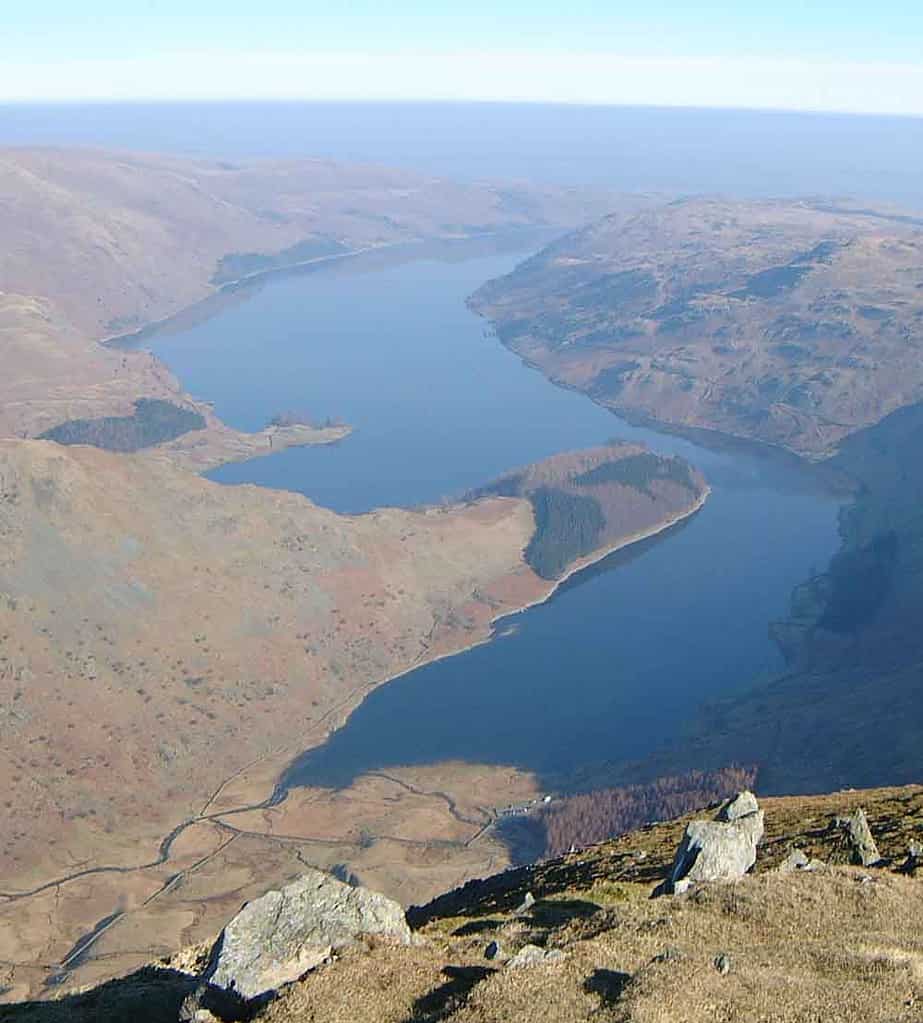 Haweswater Reservoir seen from high up on Harter Fell.